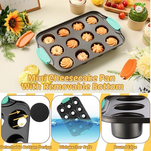3 Pack Mini Cheesecake Pans Removable Bottom 12 Cavity (Mint Green)