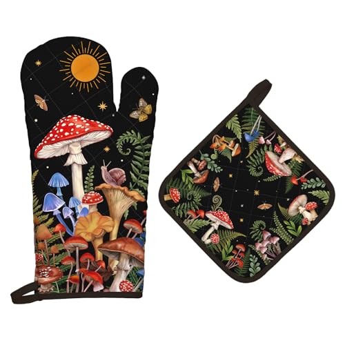 Mushroom Oven Mitts and Pot Holders Set (Mushroom / Oven Mitt x1 & Pot Holder x1)