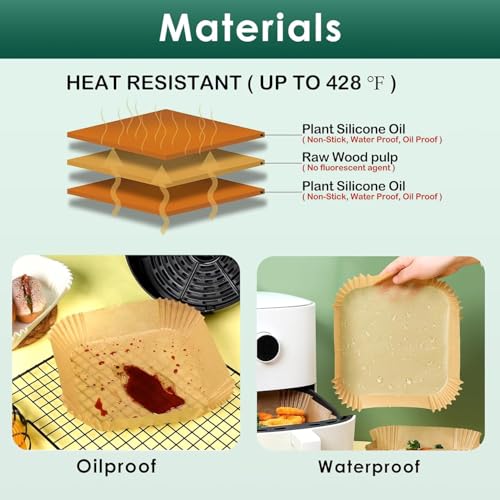 400 Pcs 6.5" Square Air Fryer Liners Disposable for 3 (6.5" Square)