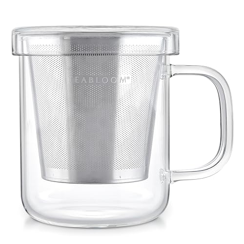Premium Borosilicate Glass Mug with Stainless Steel Loose Leaf Tea Infuser and Lid (8 fl oz)