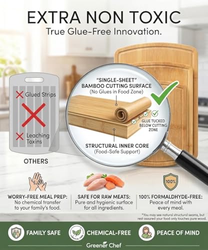 SAFEST Extra Large Bamboo Cutting Board Set of 3 with Glue (Glue-Free Surface - Round)