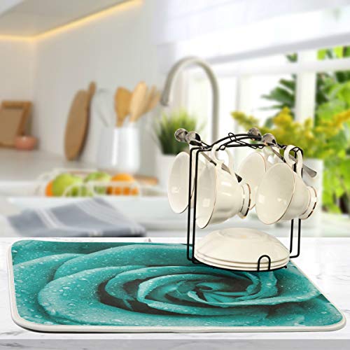 Super Absorbent Dish Drying Mat (Hipster Turquoise Rose Petals / 18" x 24")