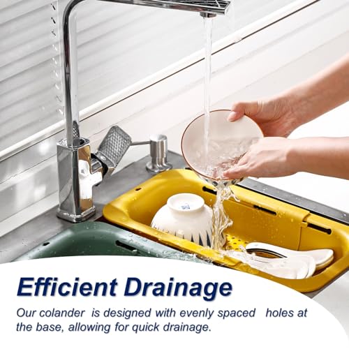 Extendable Sink Colander Strainer Basket (Yellow)