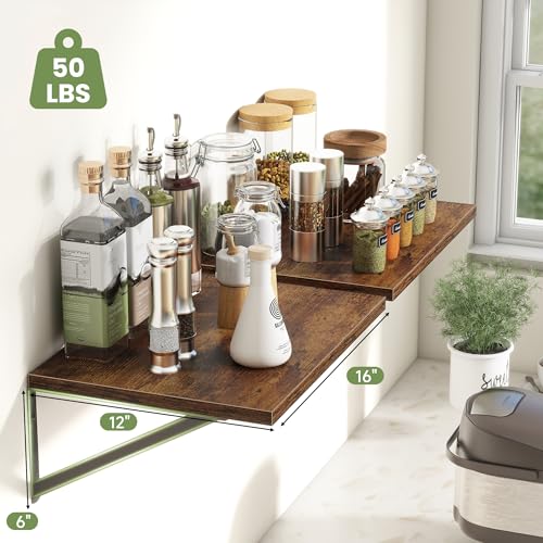 16W x 12D Deep Floating Shelves Set of 4 Rustic Brown (Rustic Brown With Black Metal Bracket / 16Wx12Dx5.8H)