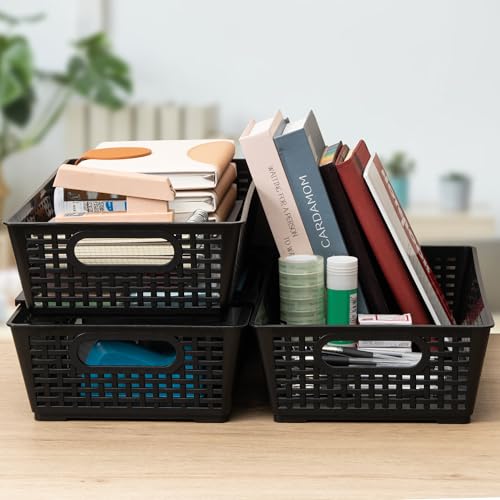 Stackable Woven Plastic Basket (Black)
