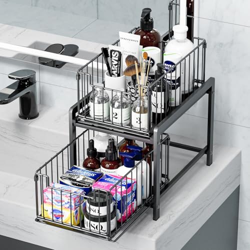 2 Tier Pull Out Cabinet Organizer (Black)