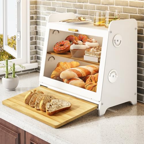 Airtight Bread Box for Kitchen Countertop (White / L)