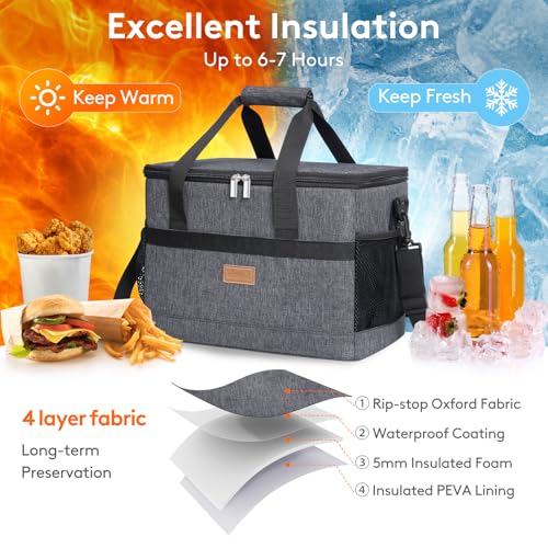 Cooler Bag 30 Cans Collapsible and Insulated Large Lunch Bag Leakproof Soft Cooler Portable for Camping (30-Can(20L) / Dark Gray)