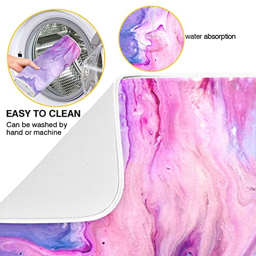 Super Absorbent Dish Drying Mat (Abstract Purplr Pink Marble Paint / 16" x 18")