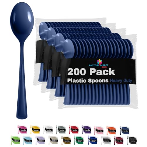 Party Solids Heavy Duty Plastic Cutlery (Navy / Spoons)