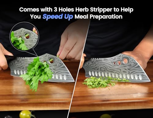 Cleaver Chef Knife with Herb Stripper (7")