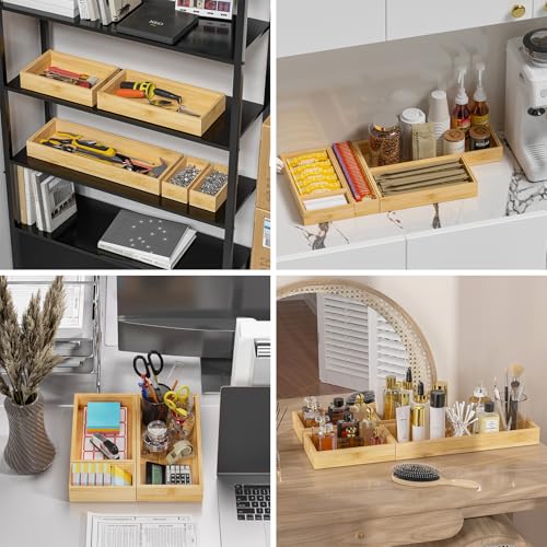 Bamboo Kitchen Drawer Organizer (17 x 6 x 2 Inch / Yellow)