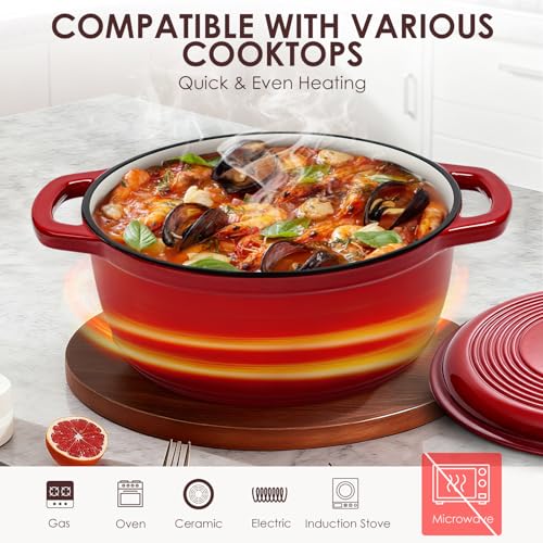 Enameled Cast Iron Dutch Oven Pot With Lid (Red)