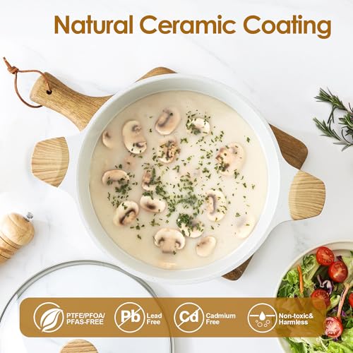 Ceramic Nonstick Stock Pot with Lid (7 Quarts / White)