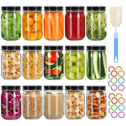 Glass Mason Jars 16 oz (Black Lids-16oz)
