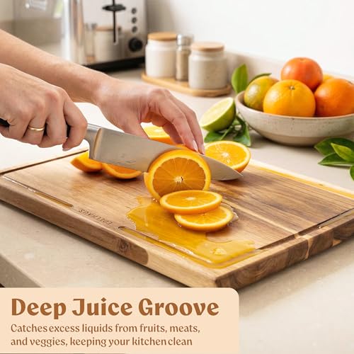 Acacia Wood Cutting Boards for Kitchen Set of 3 (Acacia One Side)