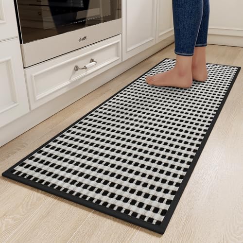 Kitchen Runner Rugs Non Slip Washable Long Kitchen Mats Black 17"x59" (7 Sq Ft)