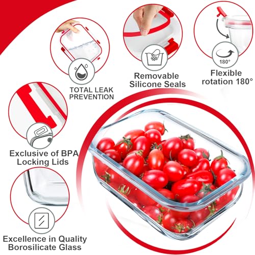 5 PACK 36 OZ Glass Meal Prep Containers Set with Lids (5 Count)
