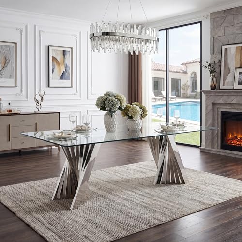 94" Modern Glass Silver Dining Table for 8 (Silver-94" Dining Table)