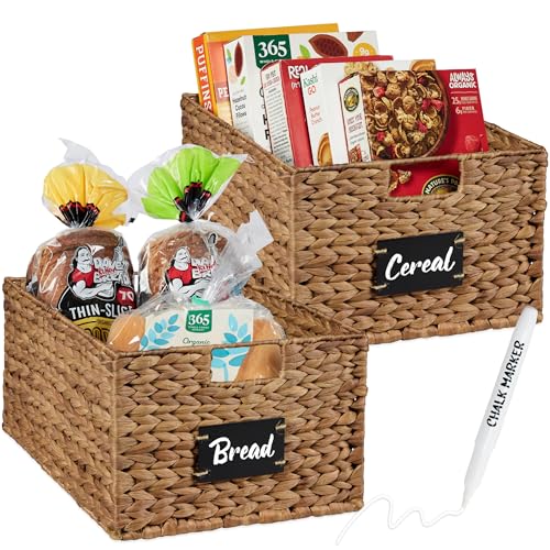 Pantry Baskets Set of 2 16x12in Water Hyacinth Storage Baskets (12x16x8in / Chestnut)