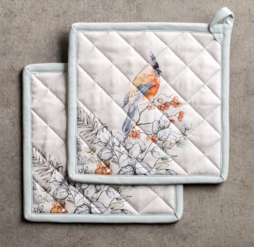 Pot Holders 100% Cotton Potholders (063 - Whitish Shabby Chique / 8" x 8" (Pot Holder Pack of 2))