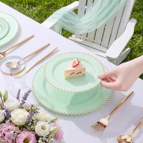 180Pcs Sage Green Plastic Plates for Wedding Party Supplies (Green and Gold Plastic Dinnerware Set / 180PCS)