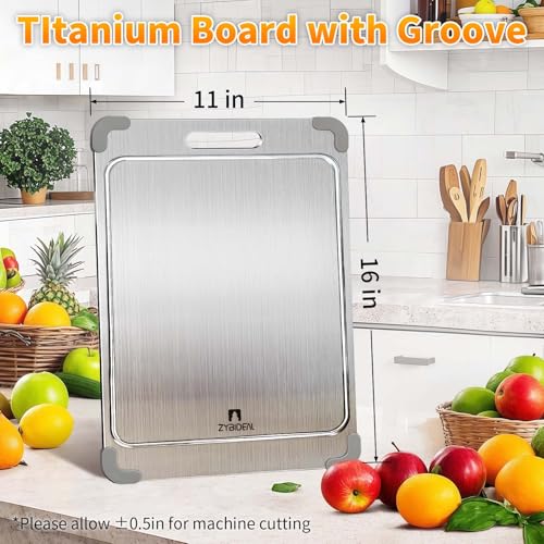 15*11" Pure Titanium Cutting Board with Groove and Silicone Corner