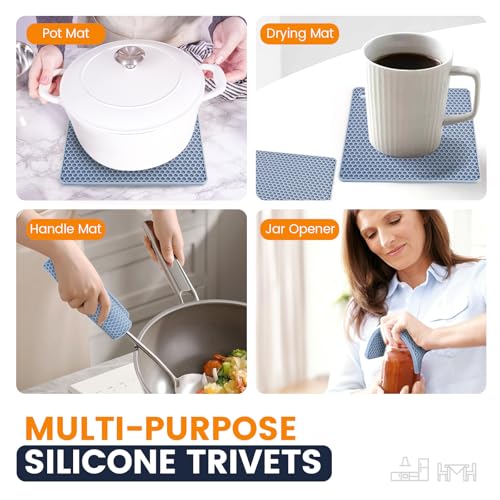 Silicone Trivet Mats 4 Heat Resistant Pot Holders Multipurpose Non (Light Blue)