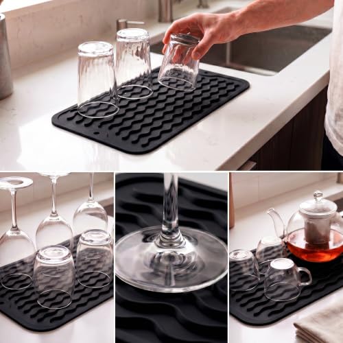 Silicone Dish Drying Mat for Multiple Usage (Black / 12"L x 6"W)