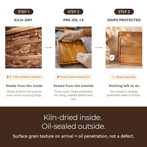 Acacia Cutting Board Set of 3 with Stand for Kitchen Prep