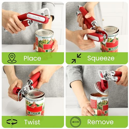 Stainless Steel Manual Can Opener with Soft Grip Handles