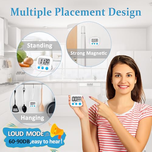 Digital Kitchen Classroom Timers for Kids Cooking 12pcs Wht Blu Pk