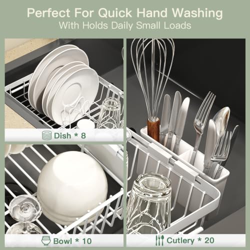 White Expandable Dish Drying Rack Over The Sink with Anti Slip Grip (White / For 13-30" W Sink)