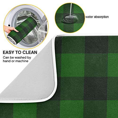 Super Absorbent Dish Drying Mat (Green Plaid / 18" x 24")