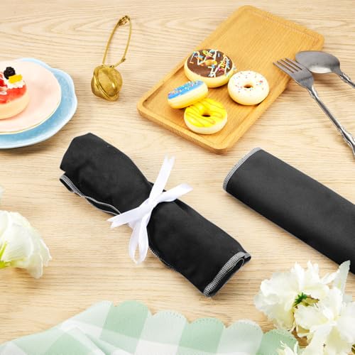 6 Pcs Anti Tarnish Silverware Storage Bags Felt (6 Slots / Black)