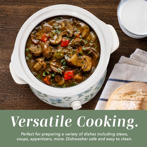 2QT Mini Electric Round Slow Cooker (Floral Blue/Green / 2 Quarts)