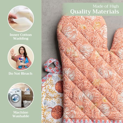 100% Cotton Oven Mitt & Pot Holder Set (033 - Harvest Festival / 7.5" x 13" & 8" x 8" (Oven Mitt & Pot Holder))