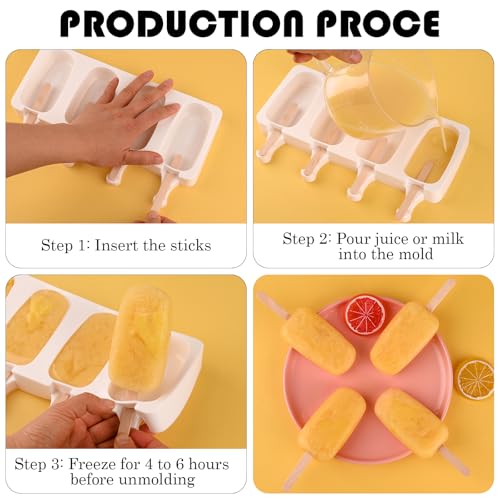 3 Pack Large Silicone Popsicle Molds with 150 Pcs Wooden Sticks (3 Pcs Large - White (150 Sticks))