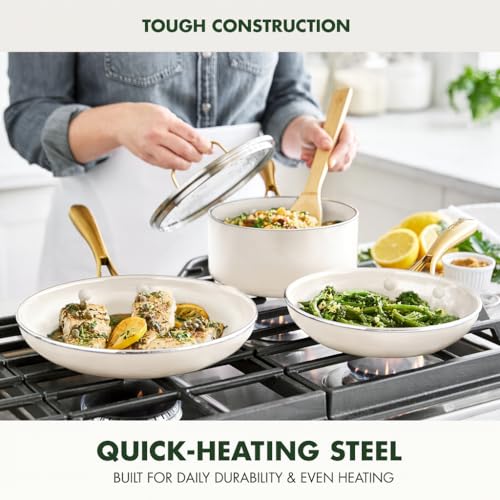12 Piece Nonstick Swift Cookware Set (12pc Pots & Pans Set / Cream)
