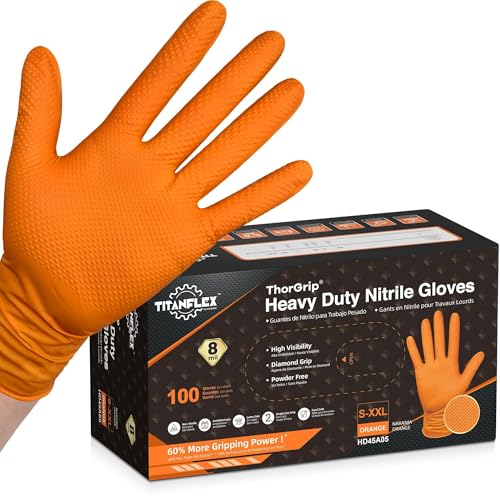 Heavy Duty Industrial Orange Nitrile Gloves (02 8mil (100ct) / Medium)