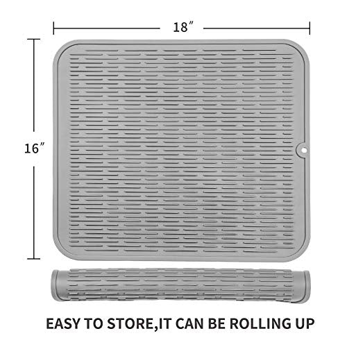 Silicone Dish Drying Mat for Multiple Usage (Gray / 18"L x 16"W)