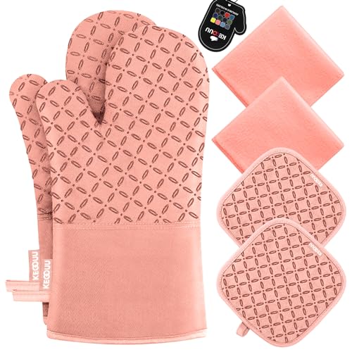 Oven Mitts and Pot Holders 6pcs Set (Pink)