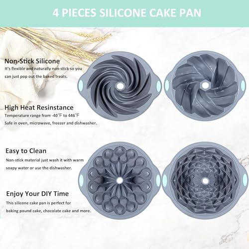 4 Pieces Silicone Fluted Cake Pans (4pcs fluted cake pans (6/7/8 Cups))