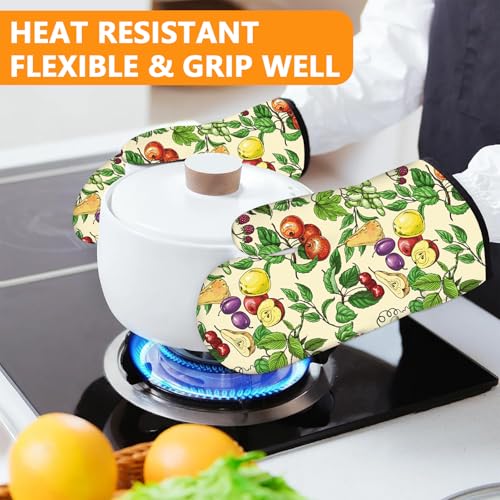 Fruit Flower Oven Mitts and Pot Holders Sets 4Pcs (Fruit Flower)