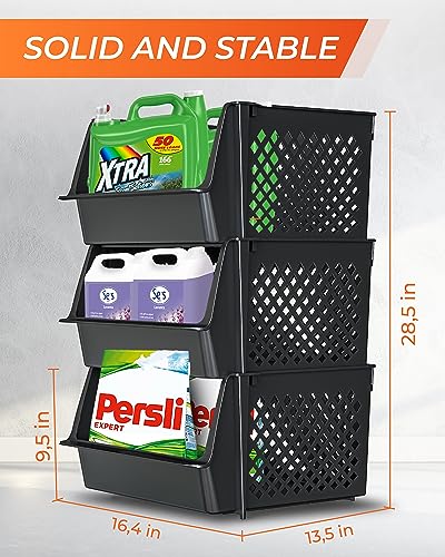 XLarge Stackable Storage Bins Open Front for Pantry Storage (3 Pack - XLarge / Black)