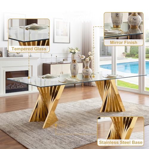 94" Modern Glass Gold Dining Table for 8 (Gold-94" Dining Table)