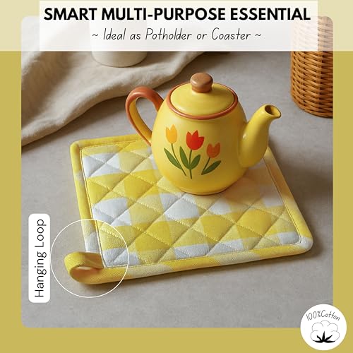 Buffalo Plaid Check Oven Mitts and Pot Holders Set of 4 (Buffalo, Lemon Yellow)