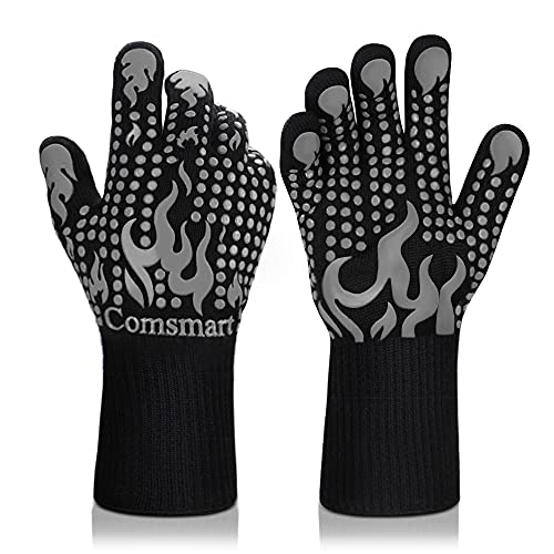 BBQ Gloves 1472 Degree F Heat Resistant Grilling Gloves Silicone Non (short / Gray)