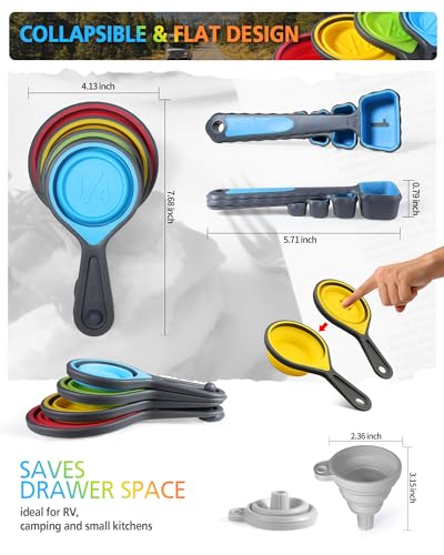 Collapsible Measuring Cups and Spoons Set with Funnel (Blue)