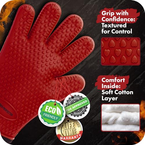 XL Silicone Smoker BBQ Gloves (Bold Red / X-Large)